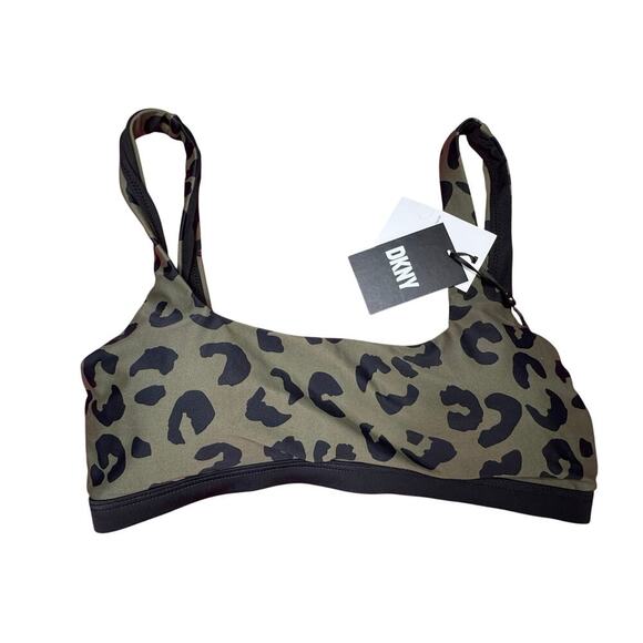 DKNY army green cheetah print bikini top NWT size medium - Picture 1 of 1